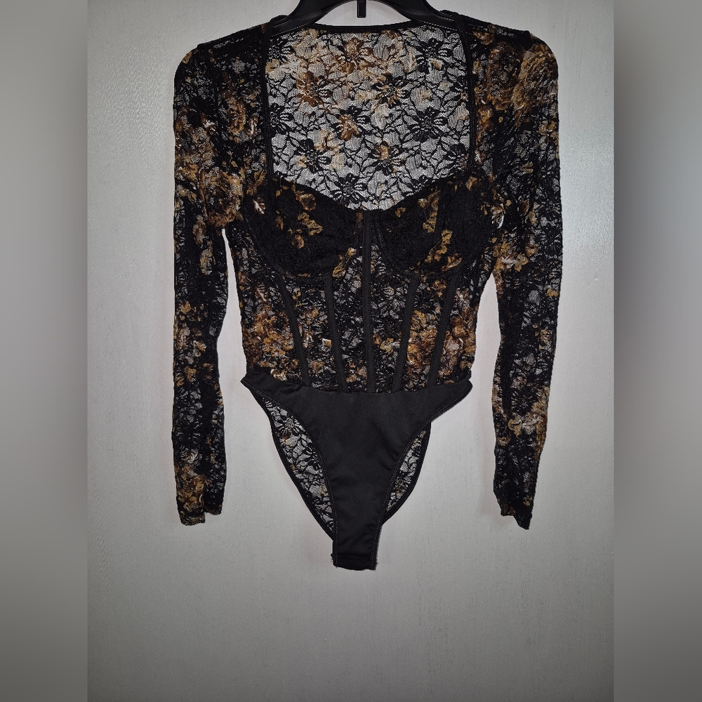 Elegant Black and Gold Lace Bodysuit